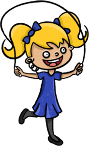 Girl with hearing aid skipping